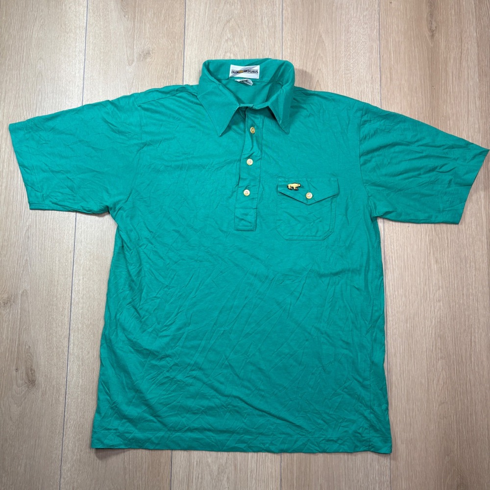 Vintage Jack Nicklaus Golden Bear Polo Shirt Mens Medium Green Short Sleeve Golf